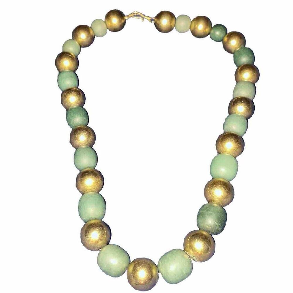 Metropolitan Museum Art MMA 22K Gold Plated‎ Bead Green Glass 21” Necklace